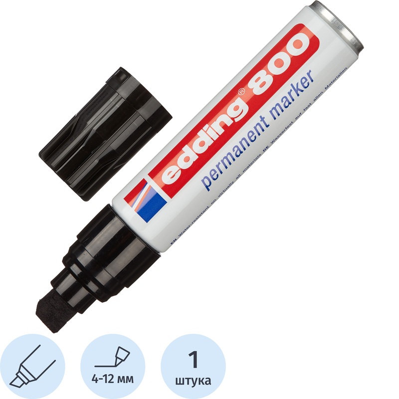 Изображение товара Перманентный маркер Edding E-800/1 черный скошенный наконечник 4-12 мм Германия