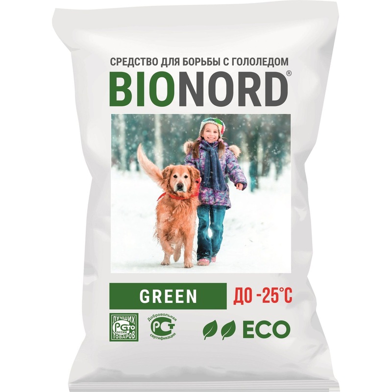 Изображение товара Реагент противогололёдный Bionord Green 23кг до -25°C для зимней обработки