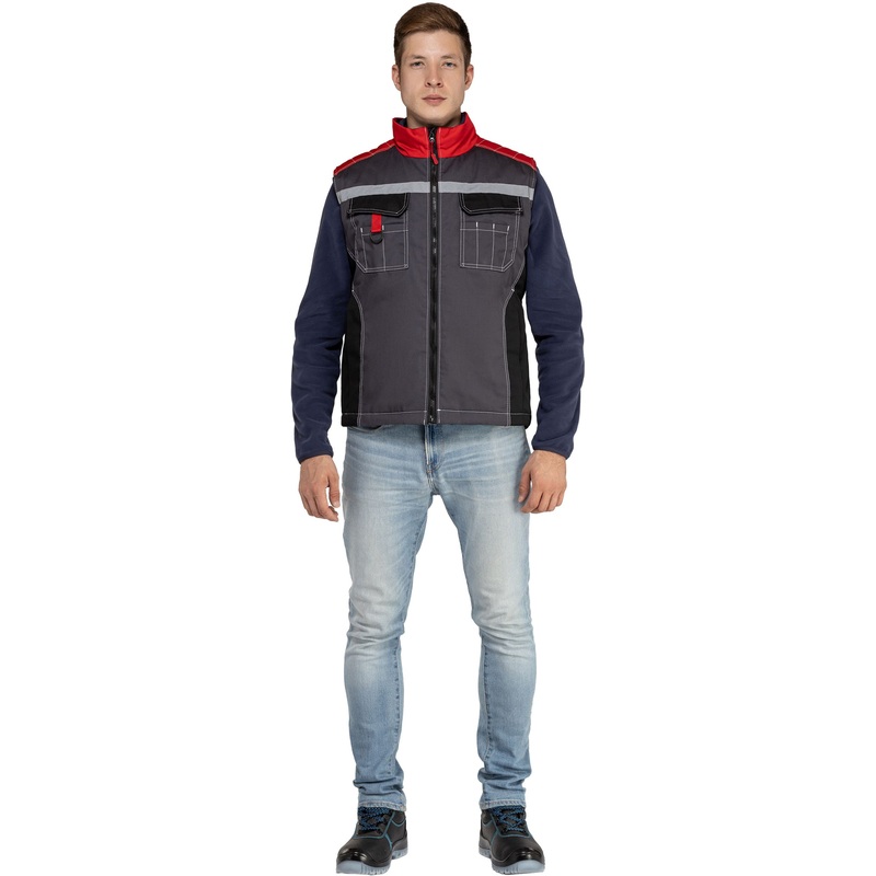 Изображение товара Утепленный рабочий жилет Формула серый/красный размер 48-50 для работы на улице и в помещениях