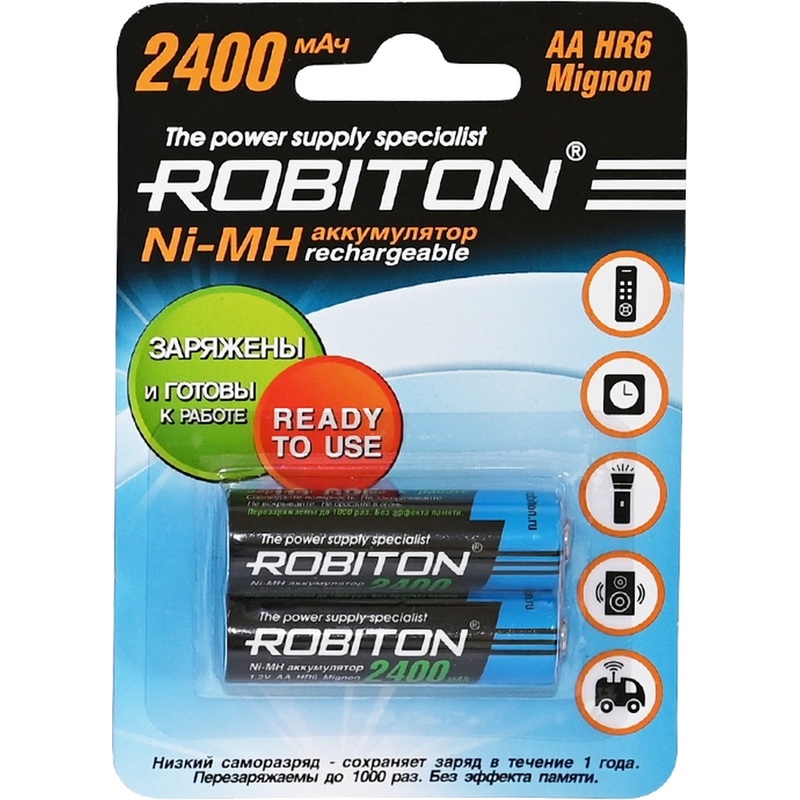 Изображение товара Аккумулятор AA 2400 мАч Robiton 2 штуки в упаковке Ni-Mh