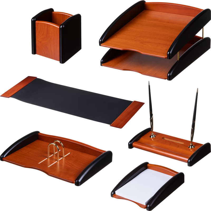 Изображение товара Настольный набор RS6M-3A из МДФ палисандровый/чёрный 6 предметов для офиса и дома