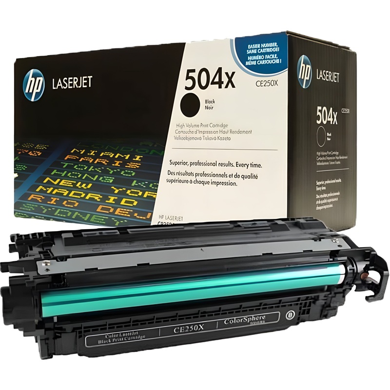 Изображение товара Лазерный картридж HP 504X CE250X черный повышенной емкости оригинальный 10500 страниц