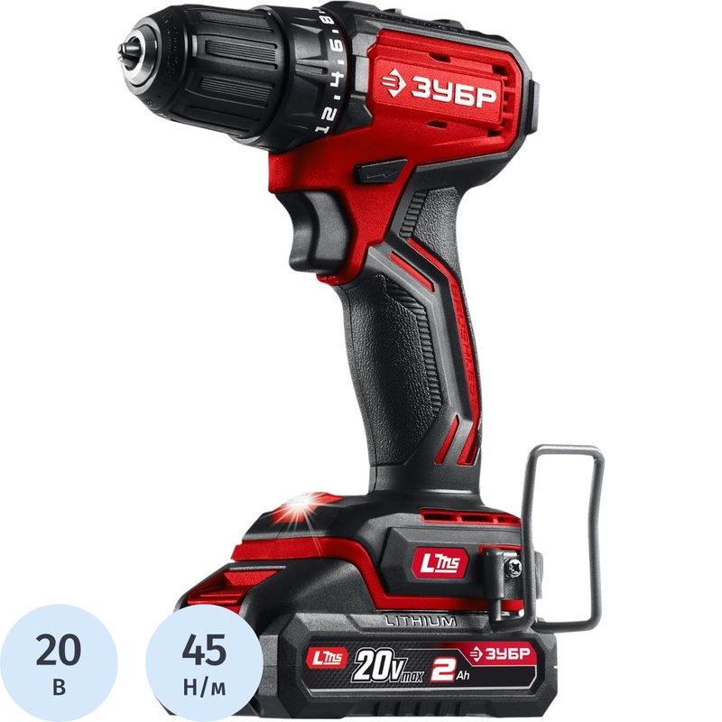 Изображение товара Дрель-шуруповёрт аккумуляторная Зубр бесщёточная АКБ х Li-ion (20 В, 2 Ач)+ЗУ (ДБ-45-21)
