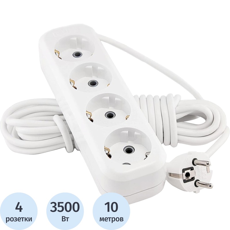 Изображение товара Удлинитель Lux У4-Е-10 с заземлением и длиной 10 м