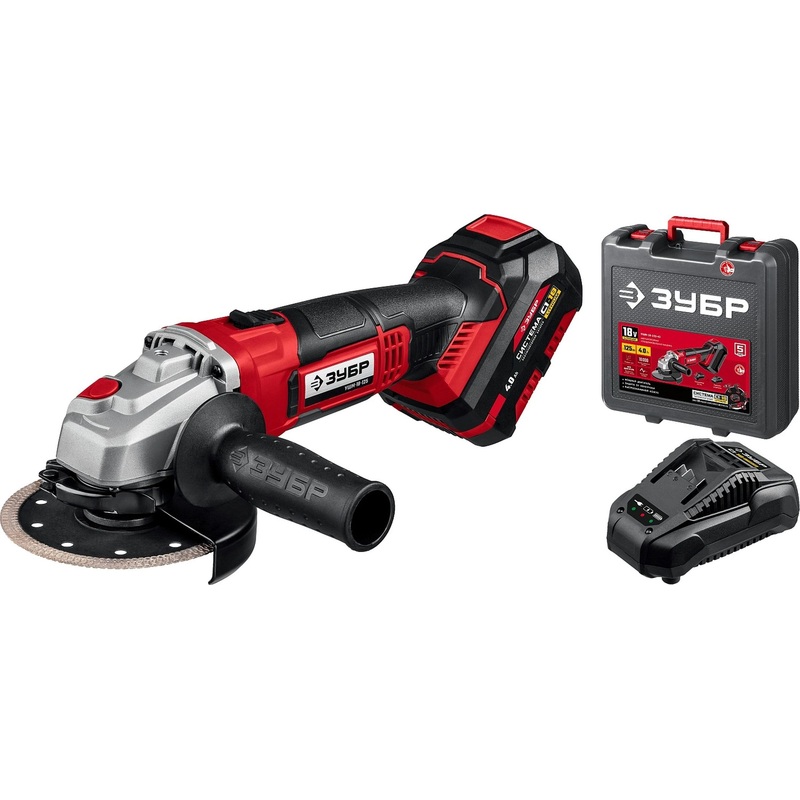 Изображение товара Угловая шлифмашина аккумуляторная ЗУБР УШМ-18-125-41 профессиональная