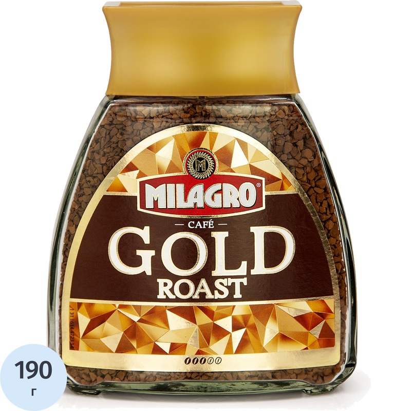 Изображение товара Кофе растворимый сублимированный Milagro Gold Roast 190 г (стеклянная банка)