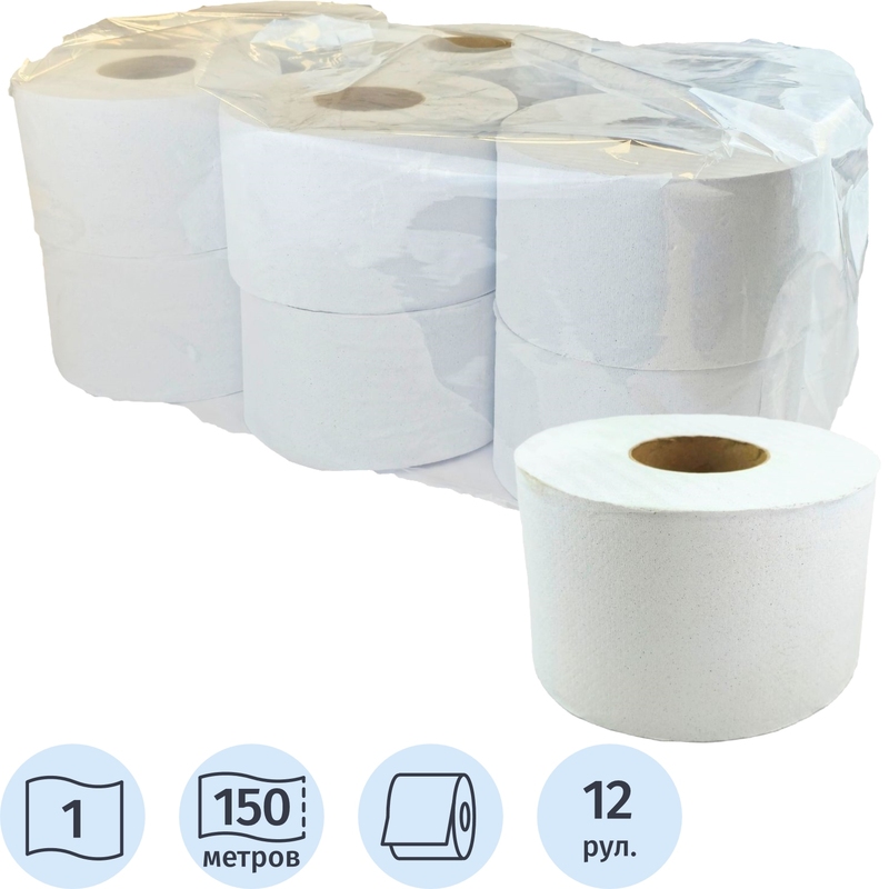 Изображение товара Бумага туалетная рулонная Элементари Т2 1-слойная белая 12 рулонов по 150 метров Изображение товара Бумага туалетная рулонная Элементари Т2 1-слойная белая 12 рулонов по 150 метров