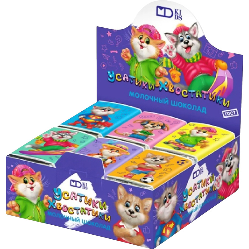 Изображение товара Шоколад порционный Усатики Хвостатики молочный 42 шт по 12 г 504 г