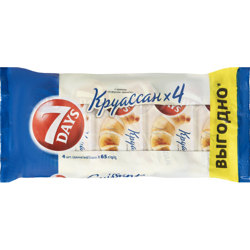 Изображение товара Круассан 7 days с ванильным кремом 65 г мультиупаковка 4 шт