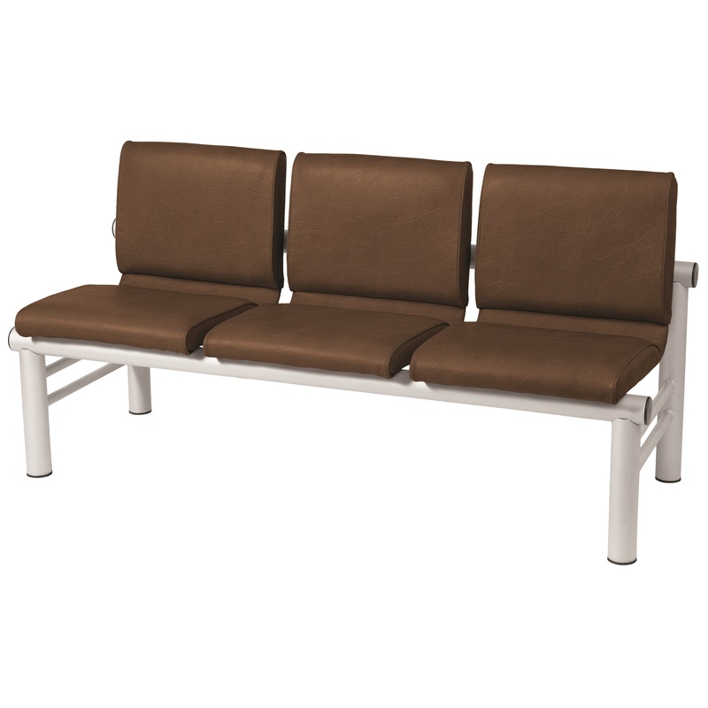 Изображение товара Многоместная секция Карнак коричневая белая 3 места искусственная кожа металл