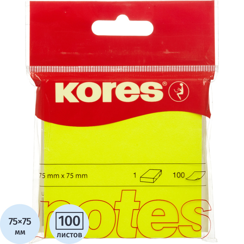 Изображение товара Клеящиеся неоновые желтые стикеры 75x75 мм в блоке 100 листов