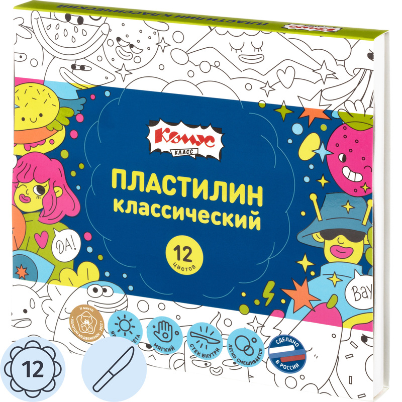 Изображение товара Пластилин классический Комус Класс Максики 12 цветов 240 грамм