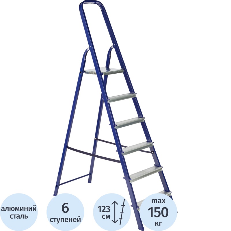 Изображение товара Стремянка стальная алюминиевая TOPFORT 6 ступеней для работ до 4 метров