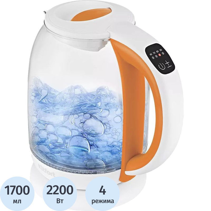 Изображение товара Электрический чайник Kitfort КТ-6140-4 белый высокая мощность 2200 Вт