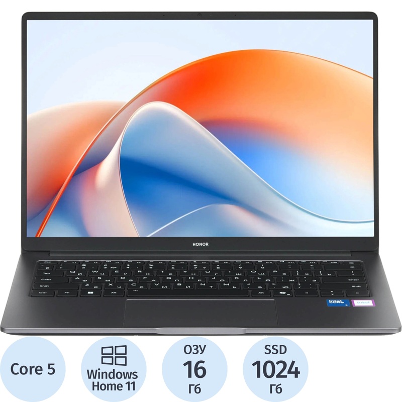 Изображение товара Ноутбук Honor MagicBook X14 Plus FRB-X 14" серый Intel Core 5 220H/16 ГБ/SSD 1024 ГБ (5301ALWA)