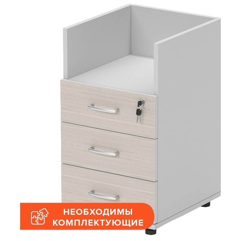 Изображение товара Тумба приставная Комус Мебель (Easy to lead) Easy Standard с замком без топа (светлый дуб/серый, 404x450x722 мм, 3 ящика)
