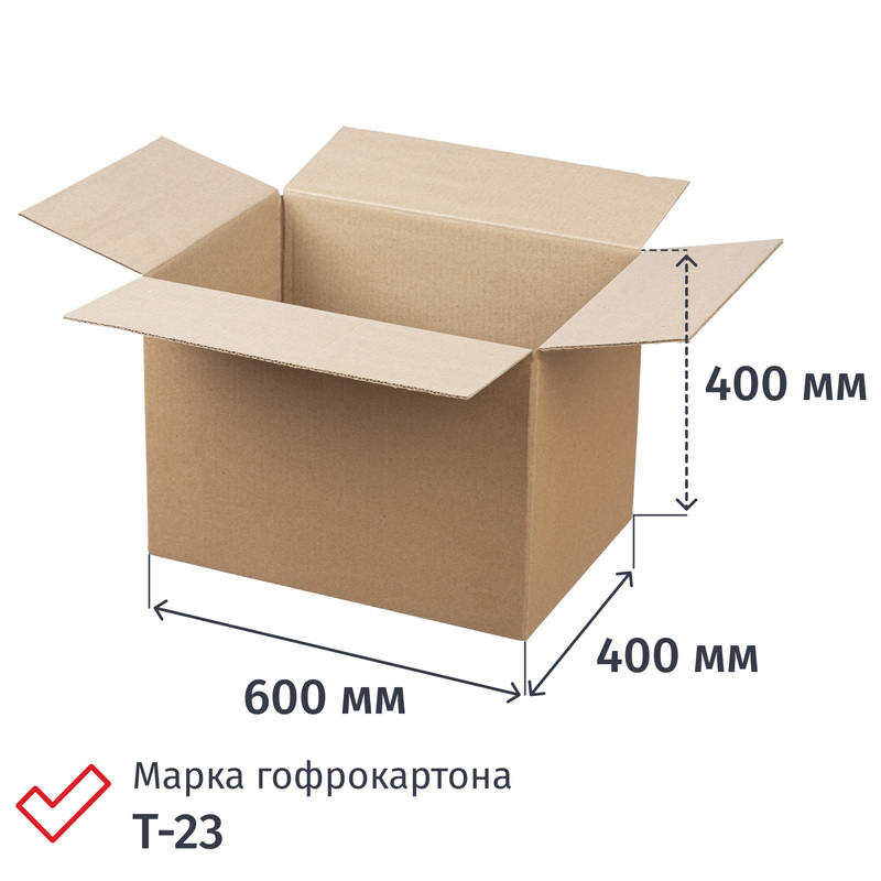 Изображение товара Гофрокороб 600х400х400 мм Т-23 профиль B бурый 10 штук