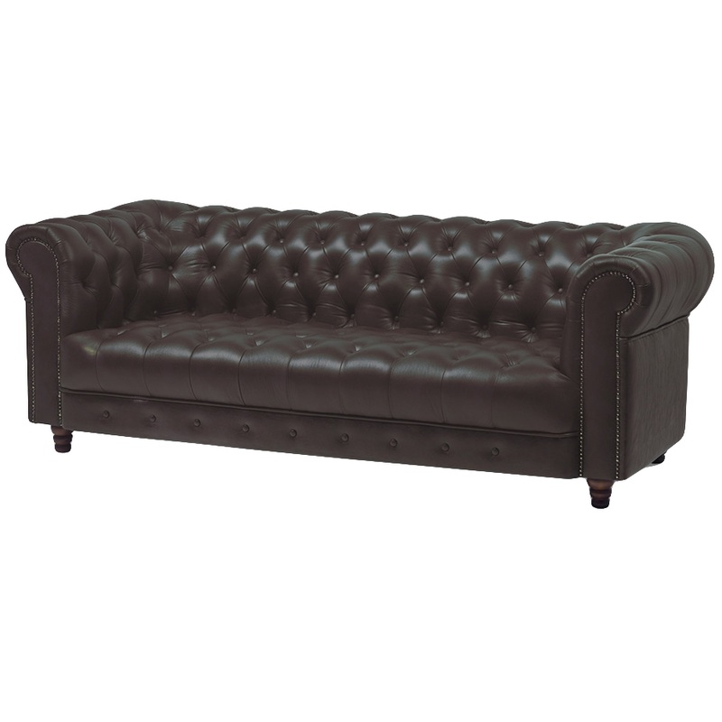 Изображение товара Диван трехместный Chester коричневый из натуральной кожи с компаньоном
