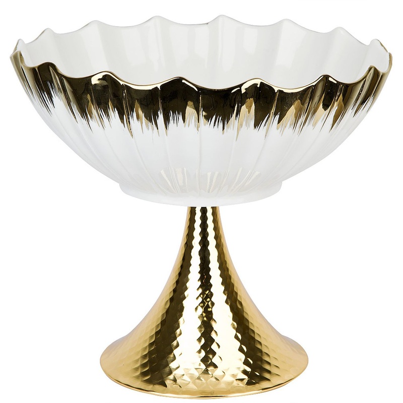 Изображение товара Фарфоровая фруктовница Nouvelle Home Маршмеллоу 30 см с золотым декором