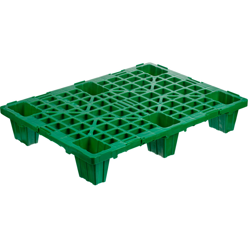 Изображение товара Паллет из ПНД перфорированный 800х600х140 мм зелёный на 6 ножках
