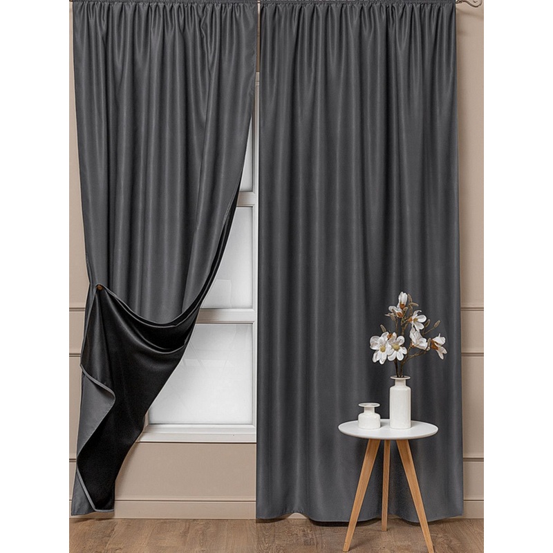 Изображение товара Комплект штор Amore Mio Блэкаут однотонный 6ML Milan-042-043 (2 портьеры 150x270 см) графит