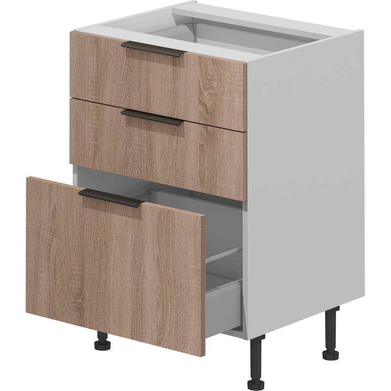 Изображение товара Напольный кухонный шкаф с тремя выдвижными ящиками ВОК B3DW 72 60 дуб сонома белый шагрень