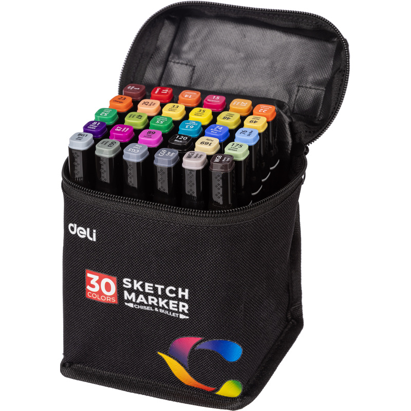 Изображение товара Набор маркеров для скетчинга Deli двухсторонние 30 цветов с сумкой