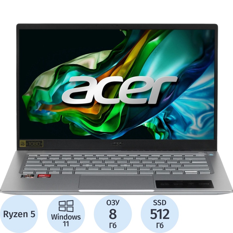 Изображение товара Ноутбук Acer Swift Go SFG14-41-R466 14" серебристый AMD Ryzen 5 7530U/8 ГБ/SSD 512 ГБ (NX.KG3CD.001)