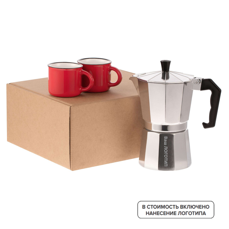 Изображение товара Кофейный набор Dacha красный на 2 персоны с гравировкой Geyser Rimini кружки подарочная коробка