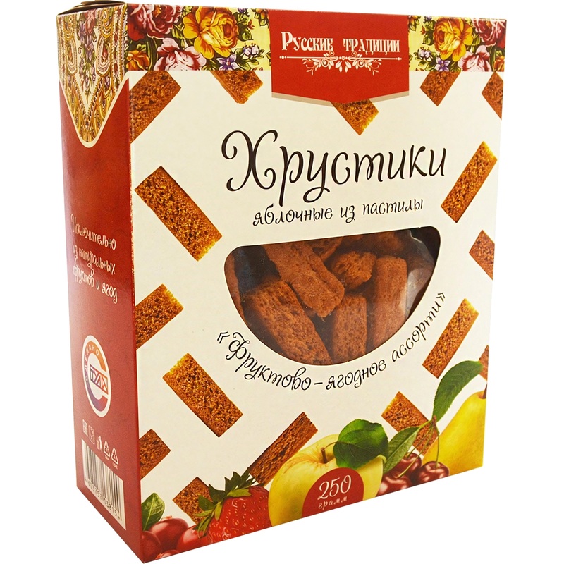 Изображение товара Пастила Русские Традиции Хрустики яблочные фруктово-ягодное ассорти 250 г