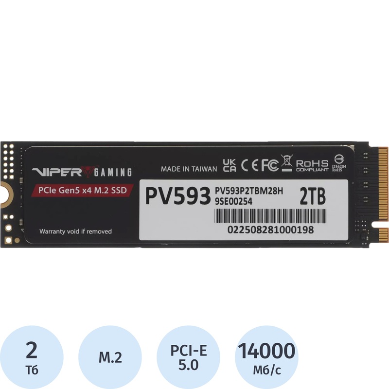 Изображение товара SSD Patriot Viper VP593 2 ТБ PCI-E 5.0 NVMe, Высокая скорость Изображение товара SSD Patriot Viper VP593 2 ТБ PCI-E 5.0 NVMe, Высокая скорость