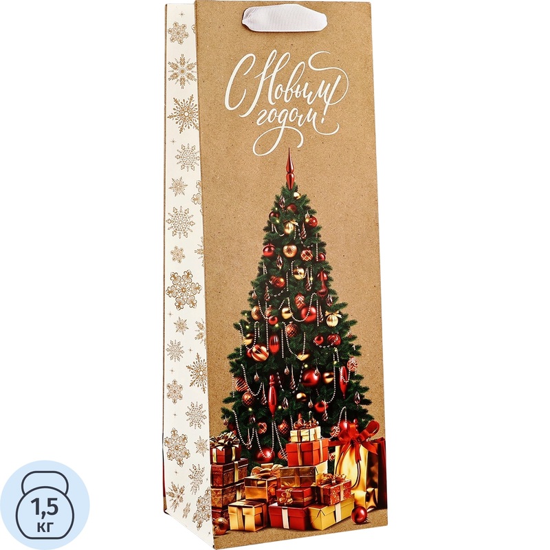 Изображение товара Пакет подарочный под бутылку Дарите Счастье Новогодние подарки (36x13x10 см)