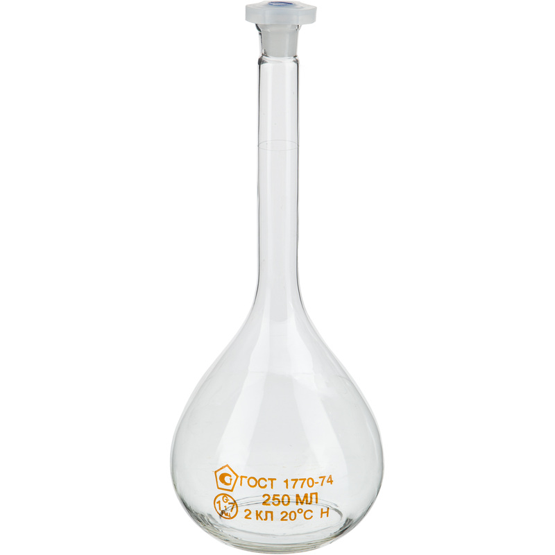 Изображение товара Колба мерная стеклянная с пластиковой пробкой 250 мл для лабораторий