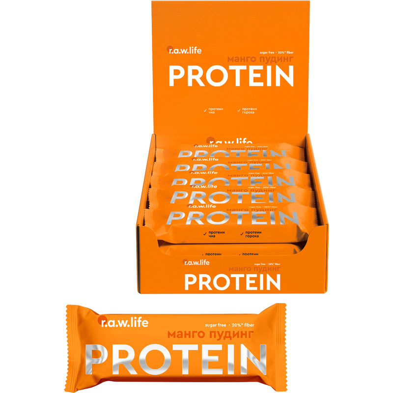 Изображение товара Батончик протеиновый R.A.W.life манго пудинг (15 батончиков по 46 г)