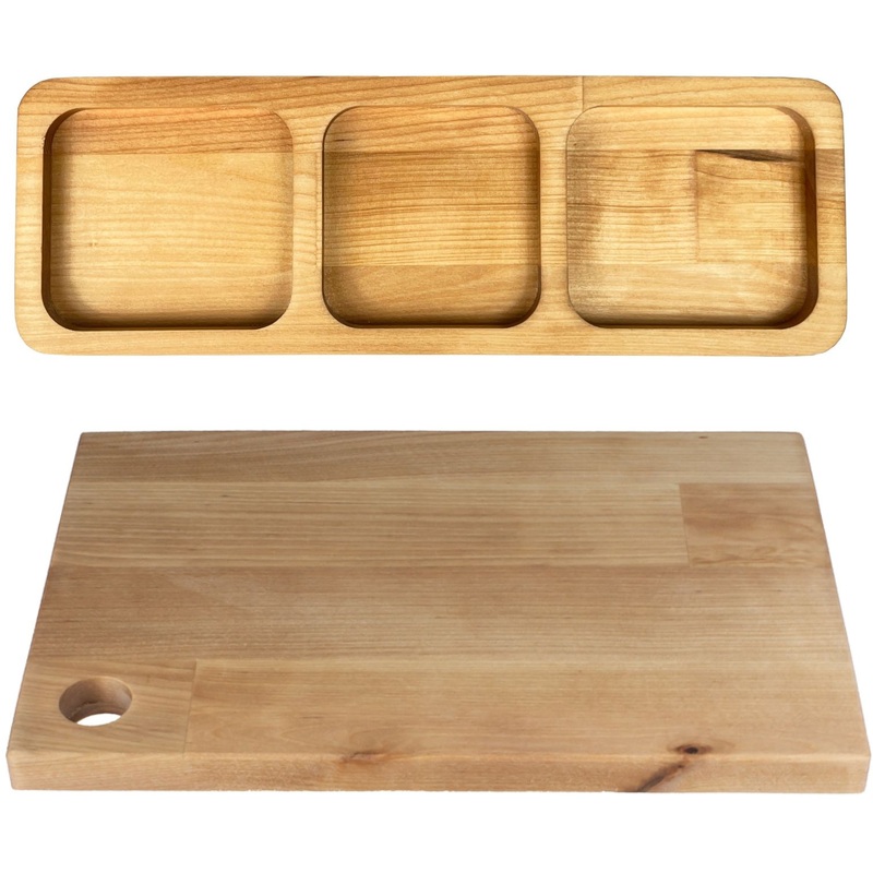 Изображение товара Менажница деревянная Panairo Lavarna 3 секции (LAV-MEN-4) + доска разделочная 30х20х1.8 см в подарок (промоупаковка)