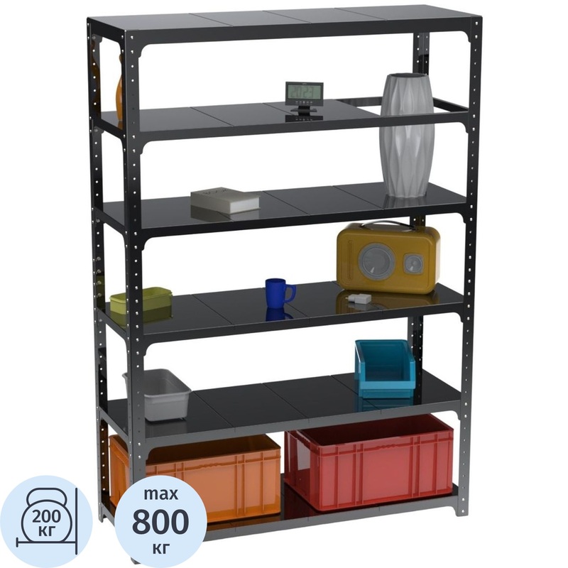 Изображение товара Металлический стеллаж Metalex Kit Comfort 6 полок 1200х500х2200 мм черный