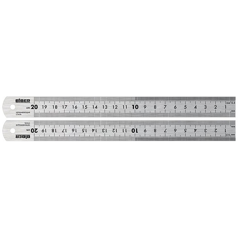 Изображение товара Линейка измерительная Бибер 40161 200 мм металлическая точный инструмент