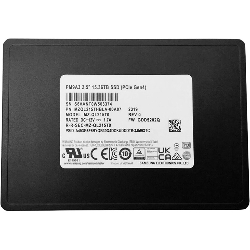 Изображение товара SSD накопитель Samsung PM9A3 15.36 ТБ (MZQL215THBLA-00A07) Изображение товара SSD накопитель Samsung PM9A3 15.36 ТБ (MZQL215THBLA-00A07)