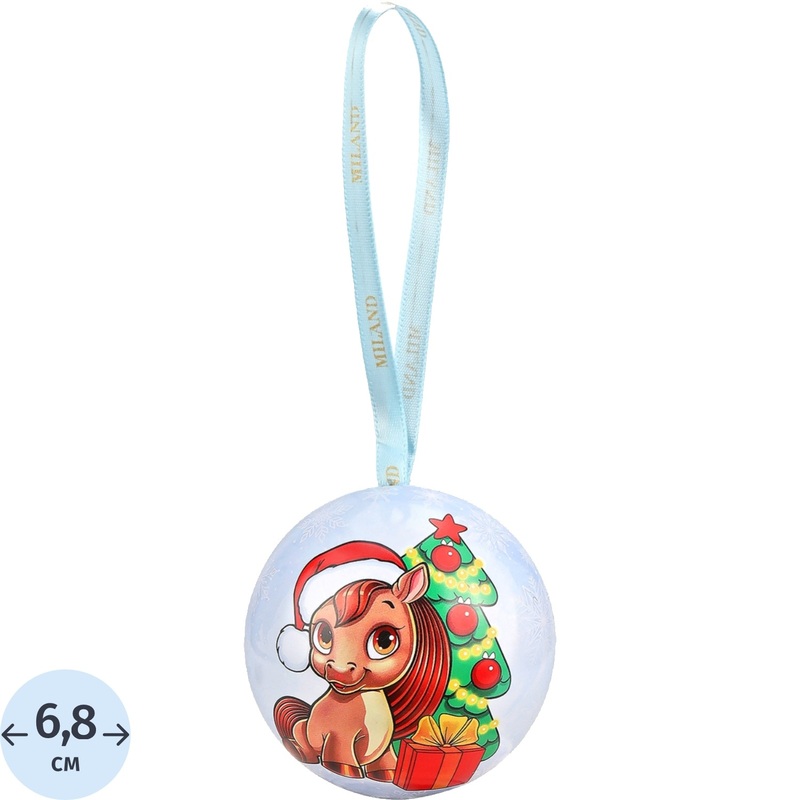 Изображение товара Ёлочный шар новогодний Миленд Пони с ёлкой металл разноцветный 6 8 см