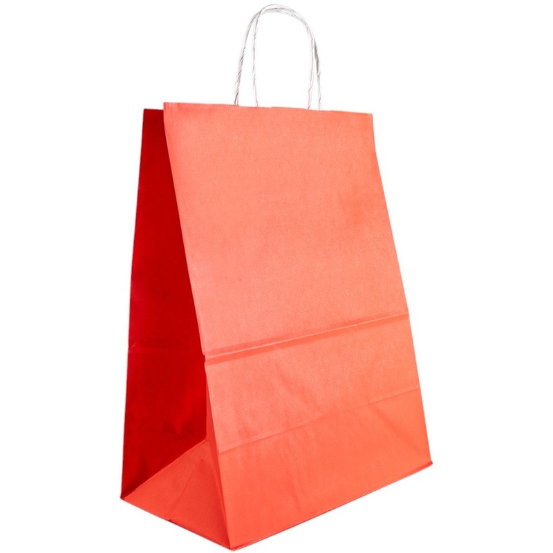 Изображение товара Крафт-пакет бумажный красный с кручёными ручками 260х150х340 мм 70 г/кв.м био, 200 штук в упаковке