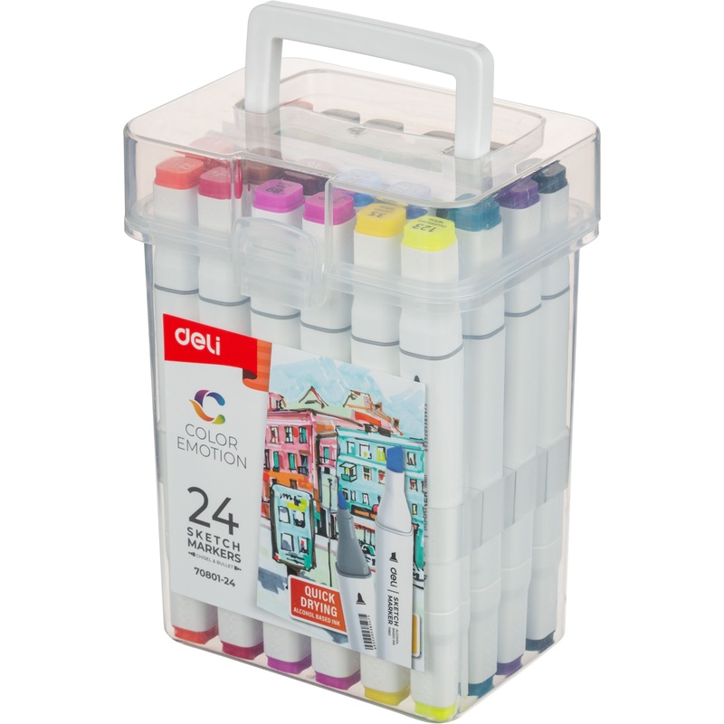 Изображение товара Набор профессиональных маркеров для скетчинга Deli E70801-24 24 цвета двухсторонние
