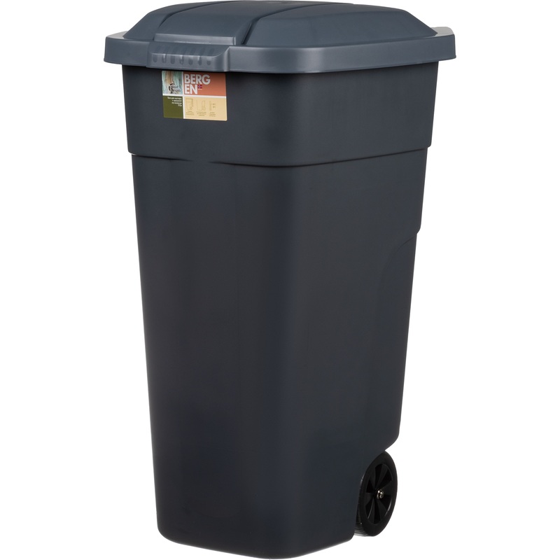 Изображение товара Контейнер для мусора Plast Team 110 л на колёсах с крышкой серый пластиковый