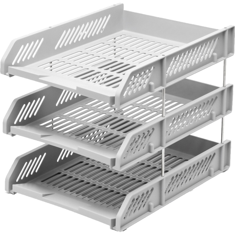 Изображение товара Горизонтальный лоток для бумаг Deli E9209 с 3 отделениями, пластик, серый