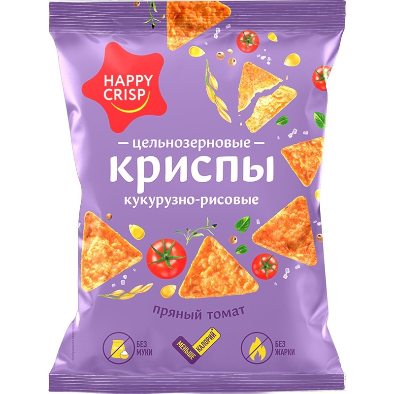 Изображение товара Чипсы Happy Corn со вкусом пряного томата 50 г - цельнозерновые закуски