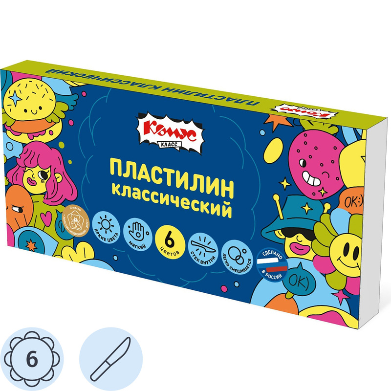 Изображение товара Пластилин классический Комус Класс Максики набор 6 цветов 120 г
