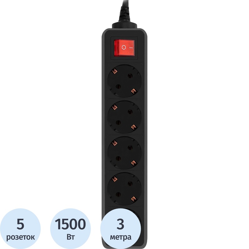Изображение товара Сетевой фильтр PC Pet на 5 розеток 3 метра (AP01006-3-B)