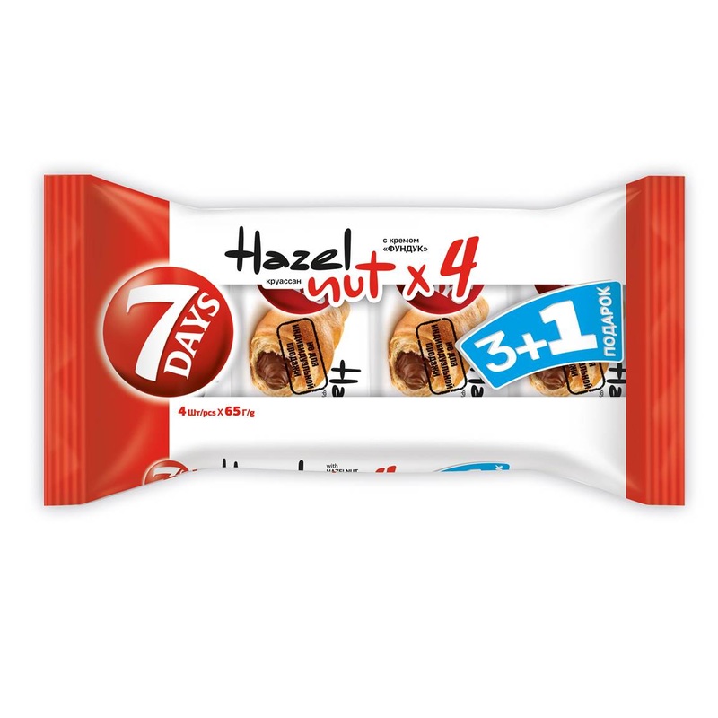 Изображение товара Круассан 7 DAYS с кремом Фундук 65 г (3+1) — идеальный перекус