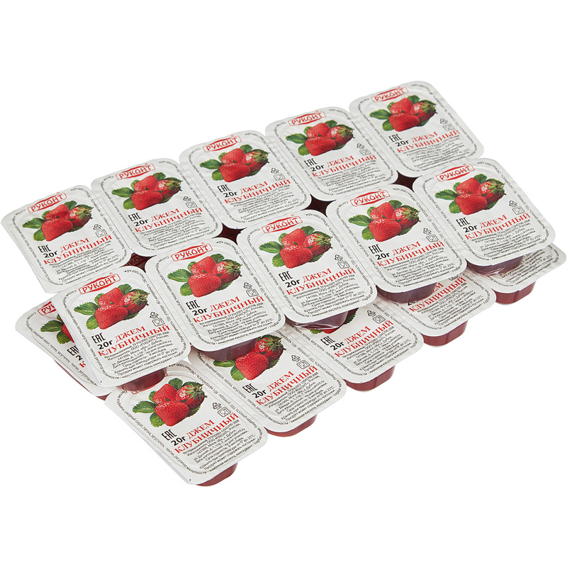 Изображение товара Джем порционный Руконт клубника 20 г (20 штук в упаковке)