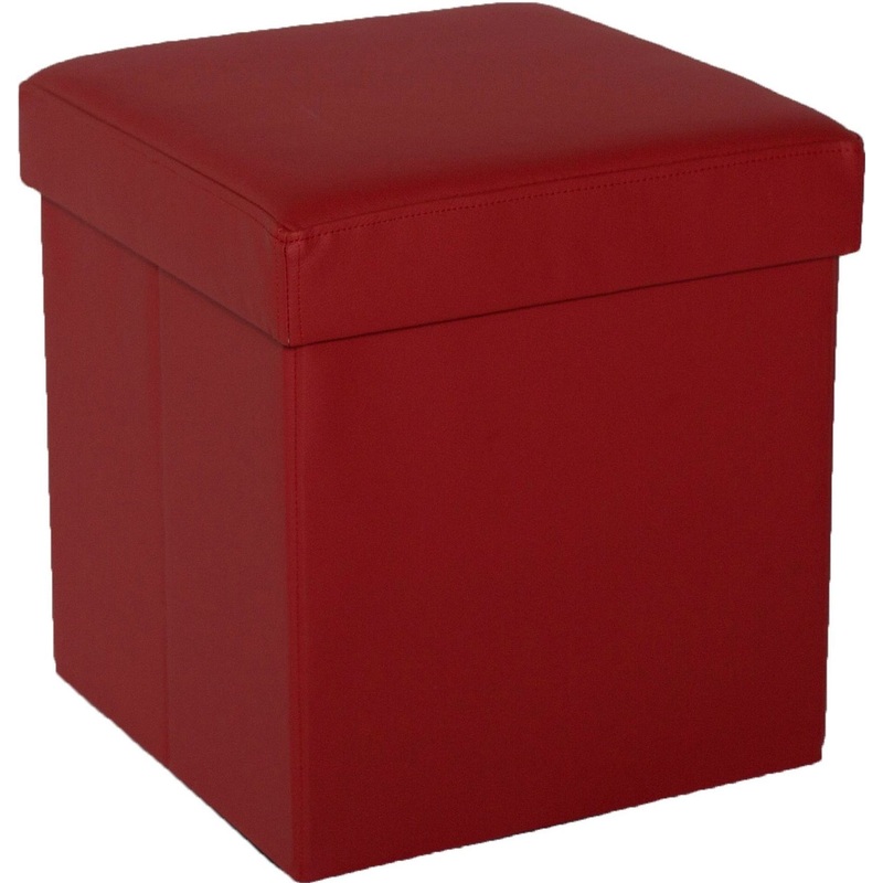 Изображение товара Пуф Куба складной с ящиком для хранения красный искусственная кожа 370x370x400 мм