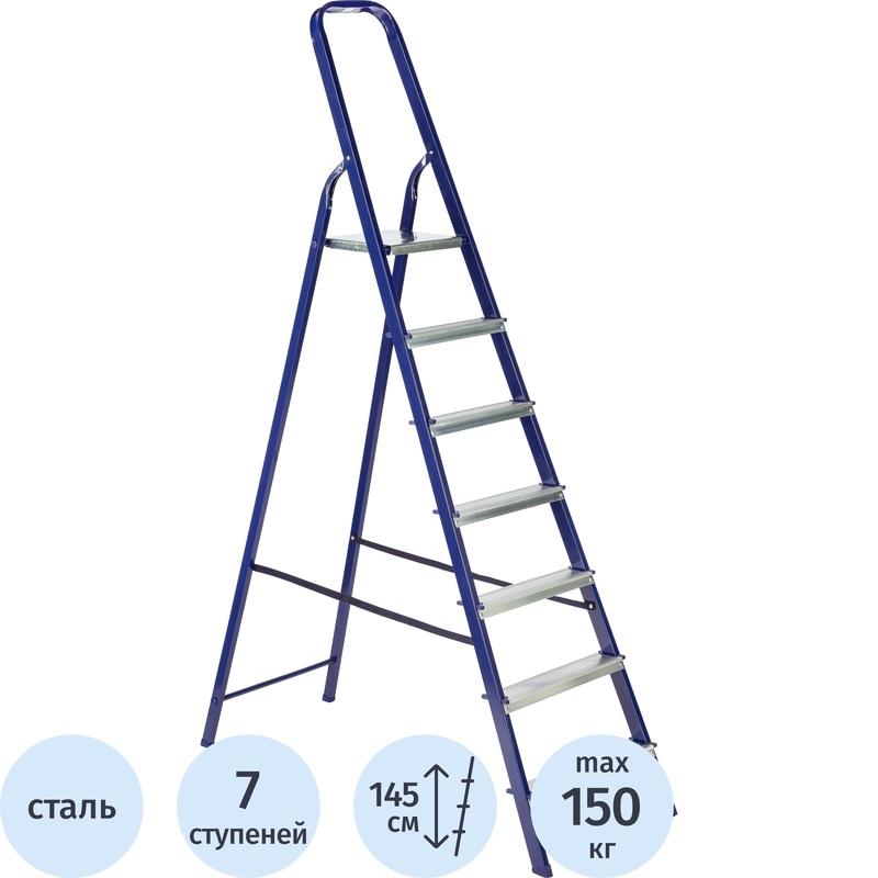 Изображение товара Стальная и алюминиевая стремянка TOPFORT 7 ступеней высота 3.55м надежная складная лестница